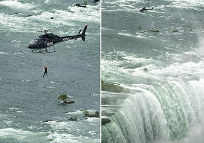 Акробатка повисла на зубах над Ниагарским водопадом